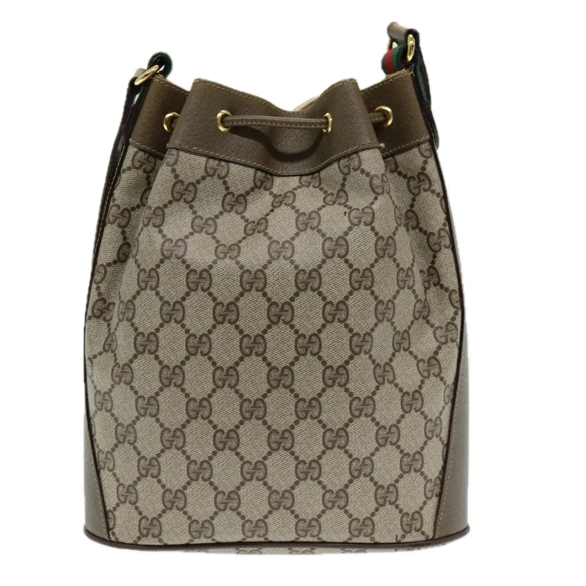 Gucci Gg Canvas Web Sherry Line Shoulder Bag Pvc Leather Beige Green