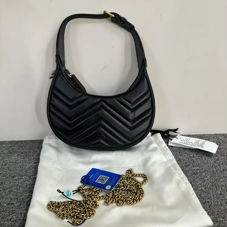 Gucci GG Marmont Chevron Black Leather Shoulder Bag