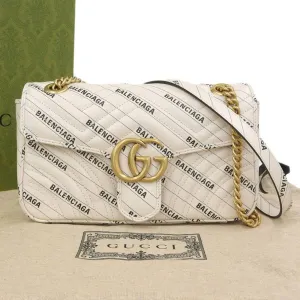 Gucci Gg Marmont Off-  Leather Shoulder Bag (Pre-Owned)