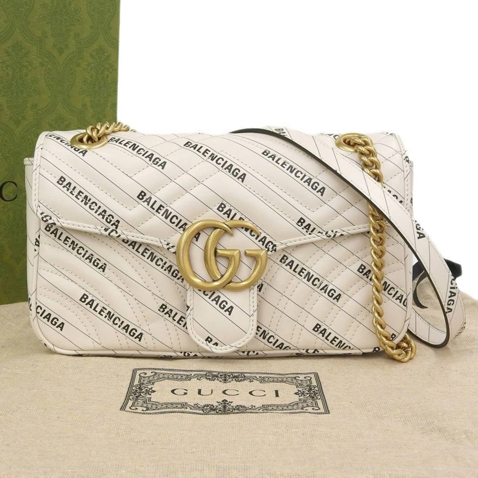 Gucci Gg Marmont Off-  Leather Shoulder Bag (Pre-Owned)