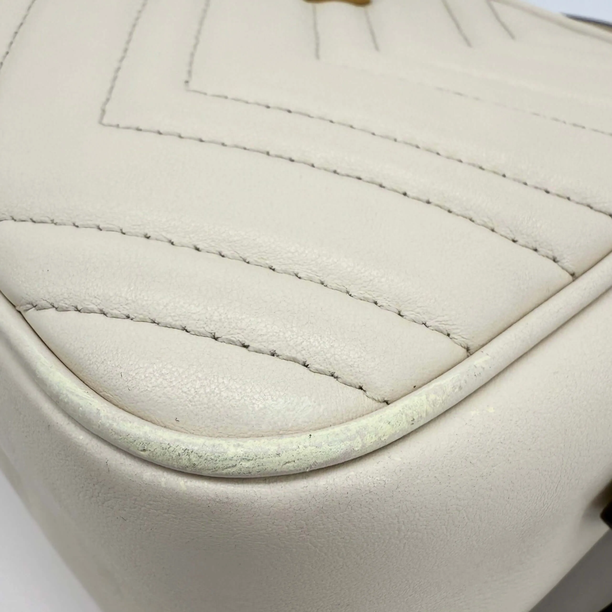 Gucci GG Marmont Small Shoulder Bag  White Matelass Calfskin with Antiqued Gold Chain