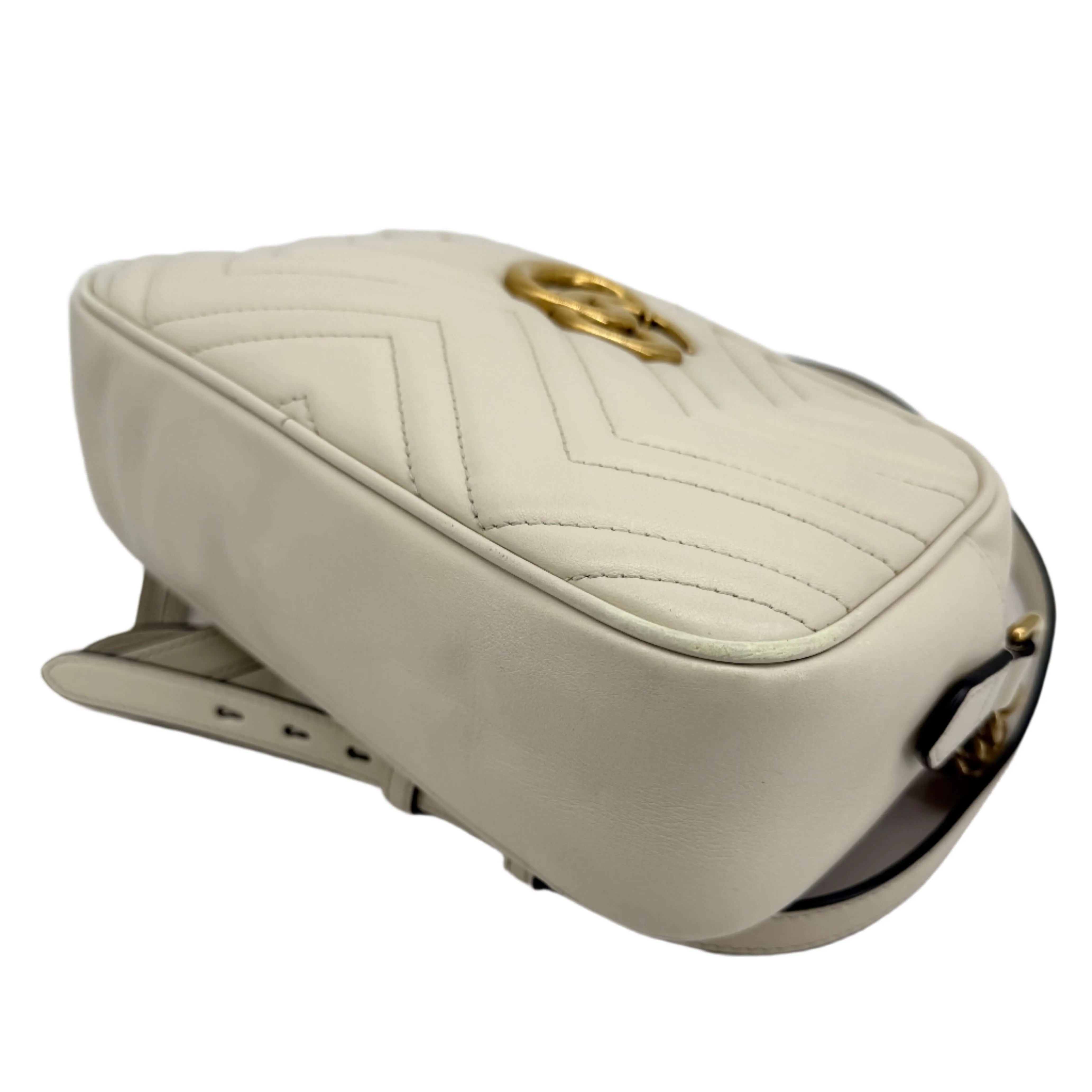 Gucci GG Marmont Small Shoulder Bag  White Matelass Calfskin with Antiqued Gold Chain