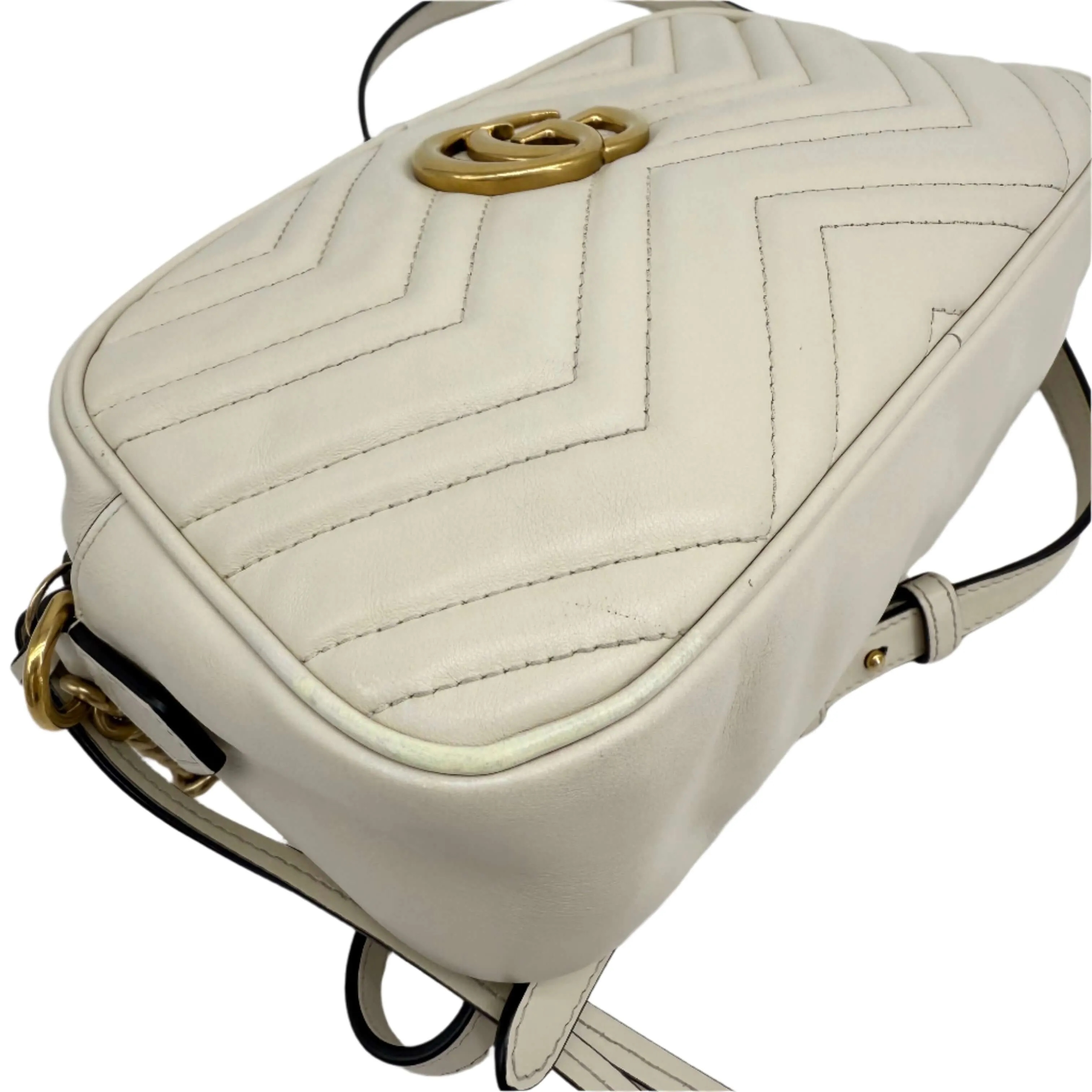 Gucci GG Marmont Small Shoulder Bag  White Matelass Calfskin with Antiqued Gold Chain