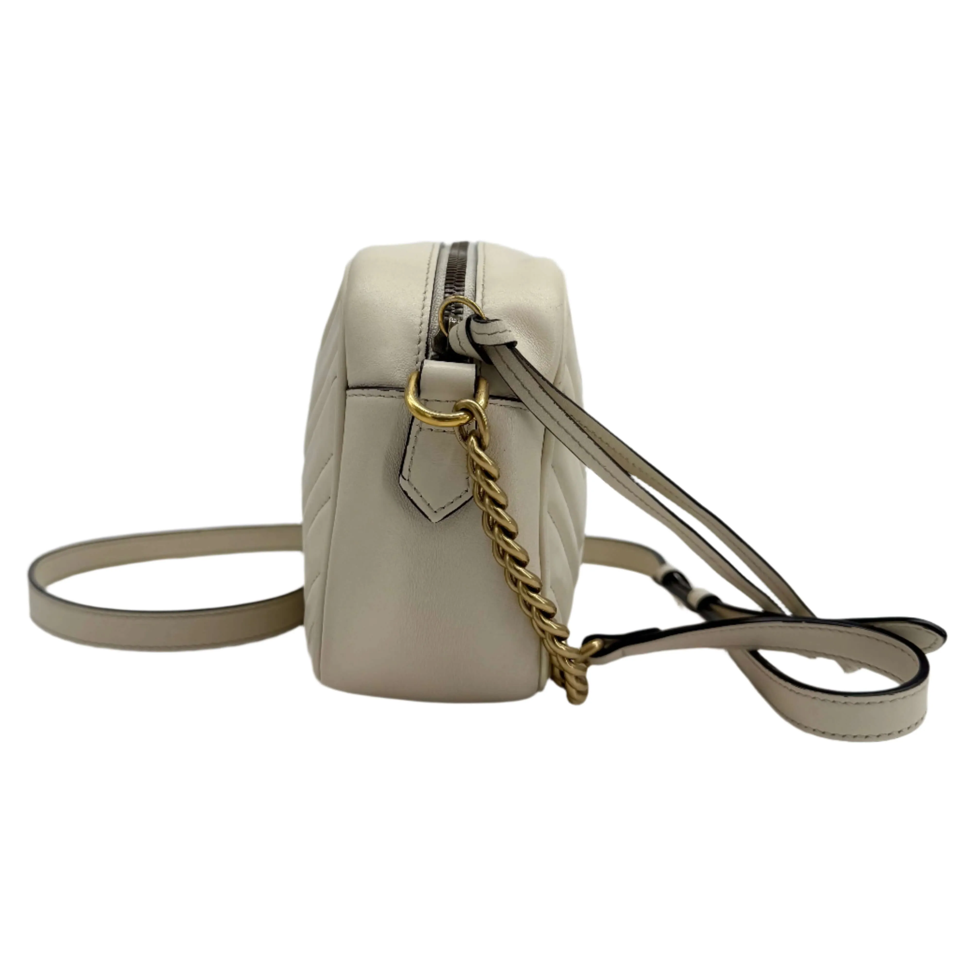 Gucci GG Marmont Small Shoulder Bag  White Matelass Calfskin with Antiqued Gold Chain