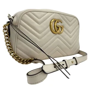 Gucci GG Marmont Small Shoulder Bag  White Matelass Calfskin with Antiqued Gold Chain