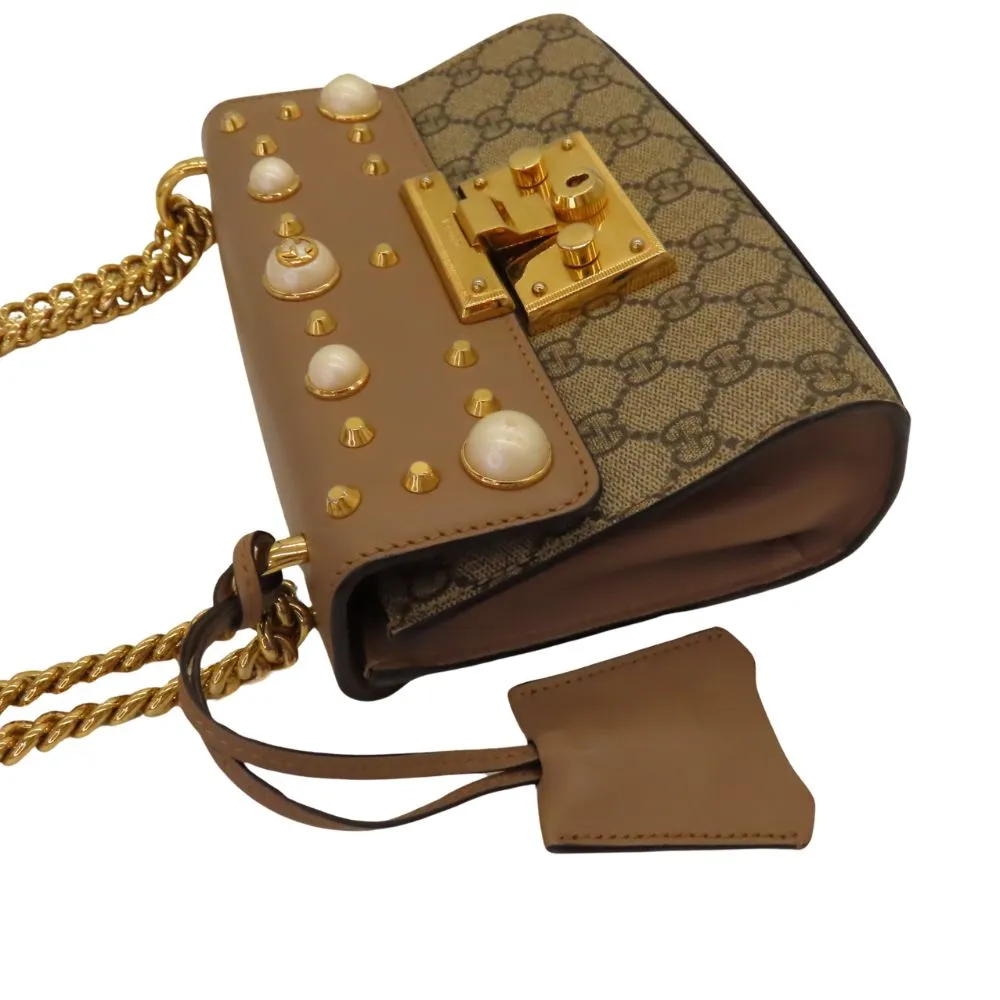 Gucci GG Supreme Pearl Studded Padlock Shoulder Bag