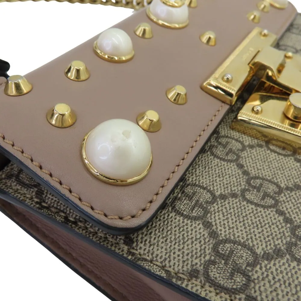 Gucci GG Supreme Pearl Studded Padlock Shoulder Bag