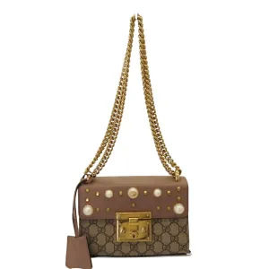 Gucci GG Supreme Pearl Studded Padlock Shoulder Bag