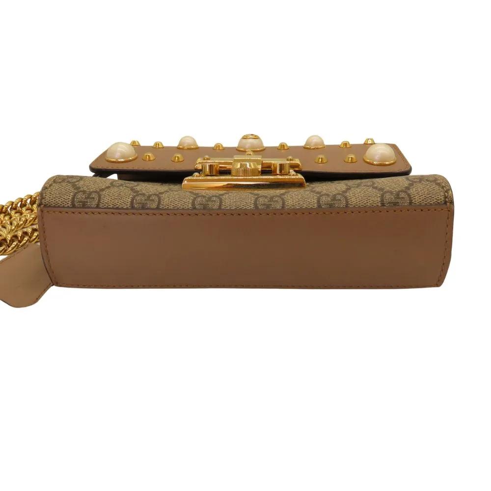 Gucci GG Supreme Pearl Studded Padlock Shoulder Bag