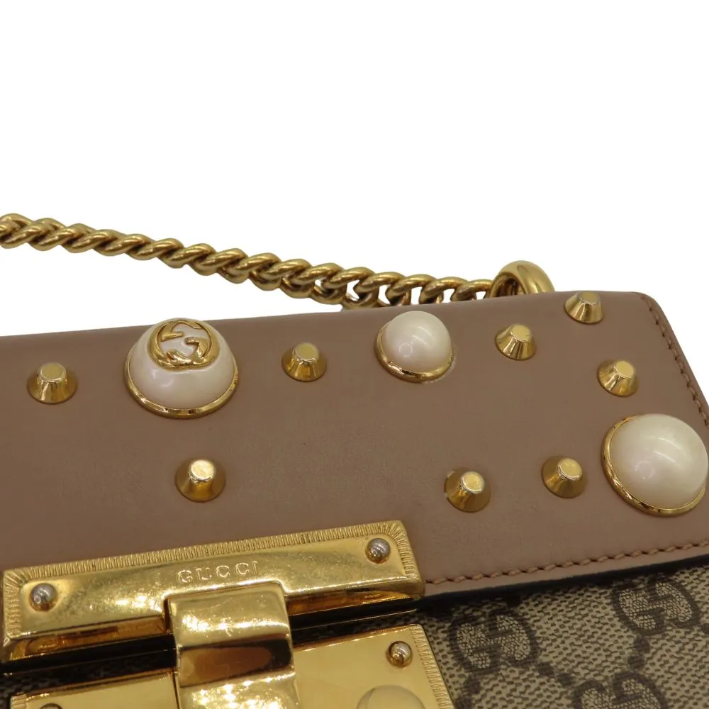 Gucci GG Supreme Pearl Studded Padlock Shoulder Bag