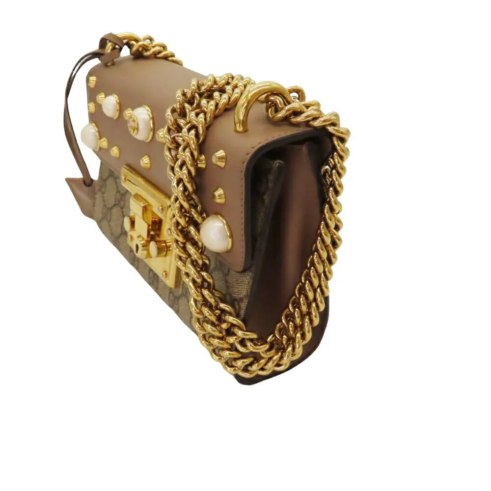 Gucci GG Supreme Pearl Studded Padlock Shoulder Bag