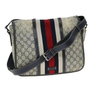 GUCCI GG Supreme Sherry Line Shoulder Bag PVC Leather Beige Navy  79288
