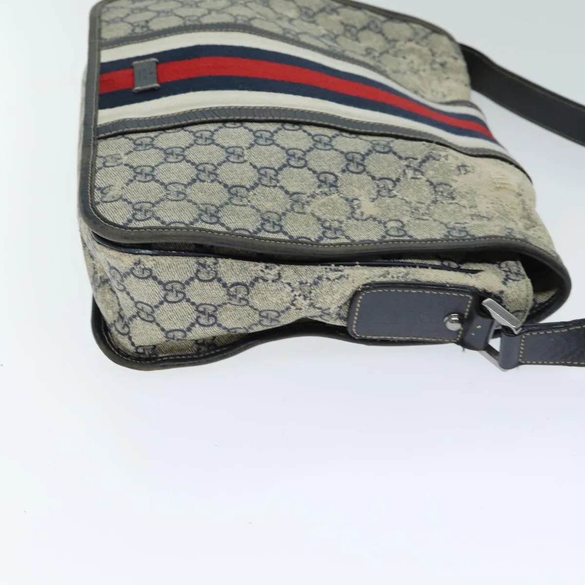 GUCCI GG Supreme Sherry Line Shoulder Bag PVC Leather Beige Navy  79288