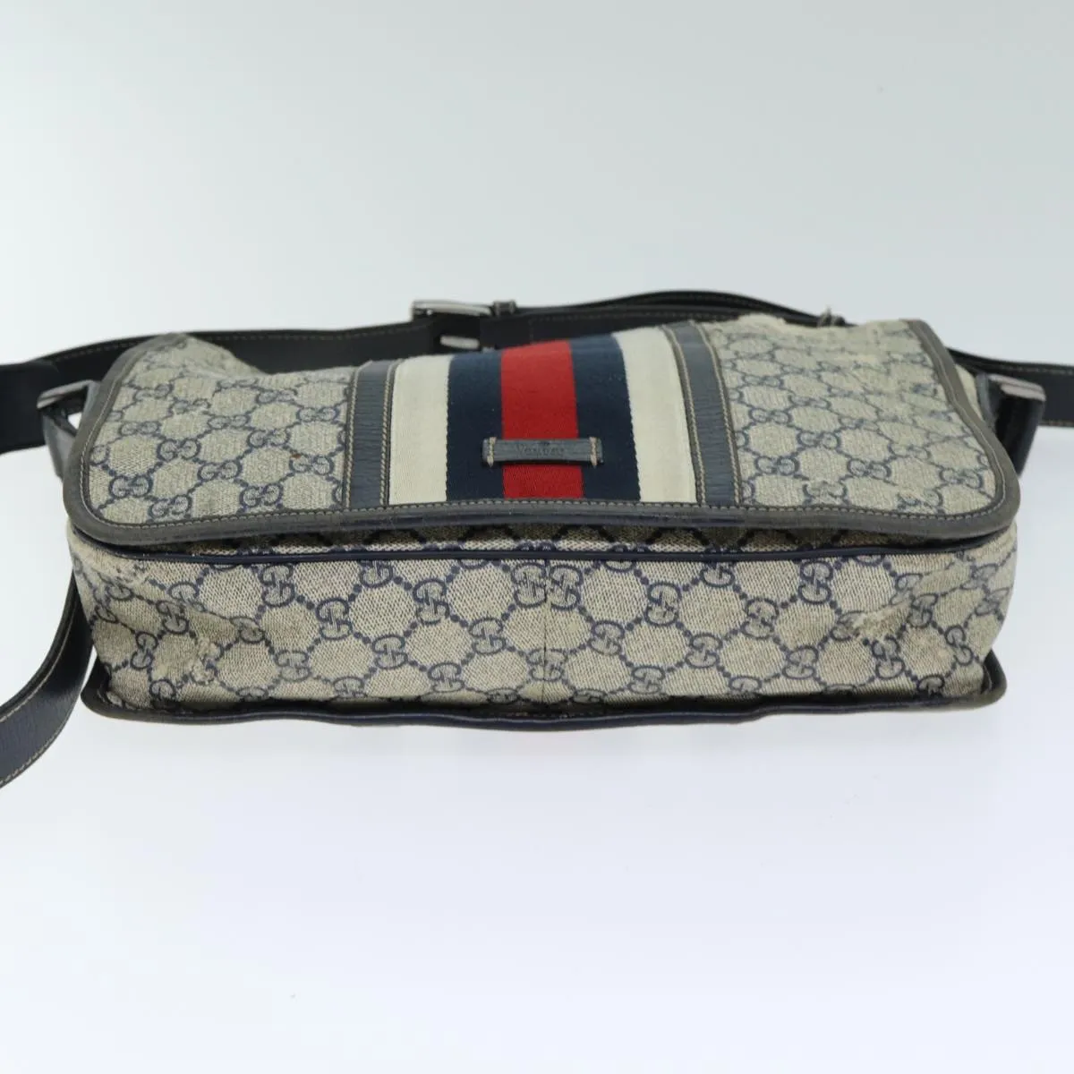 GUCCI GG Supreme Sherry Line Shoulder Bag PVC Leather Beige Navy  79288