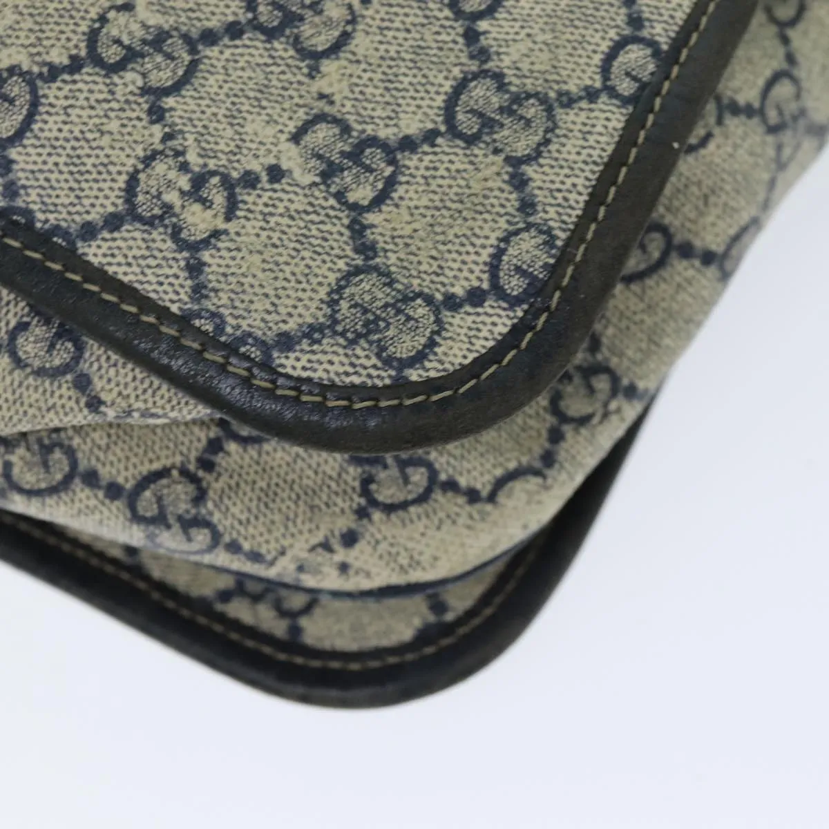 GUCCI GG Supreme Sherry Line Shoulder Bag PVC Leather Beige Navy  79288