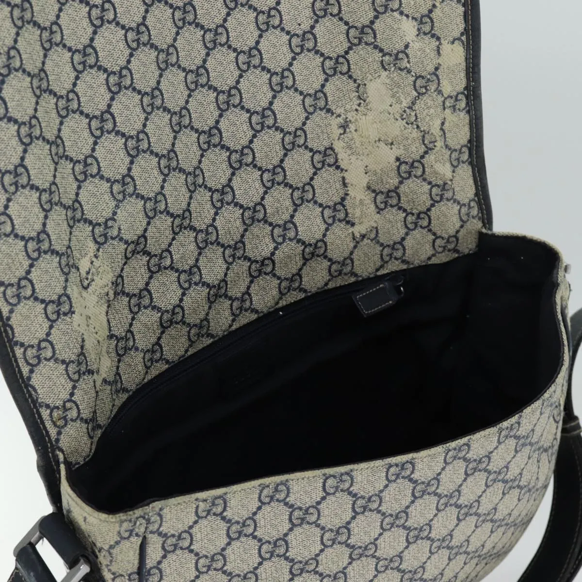 GUCCI GG Supreme Sherry Line Shoulder Bag PVC Leather Beige Navy  79288