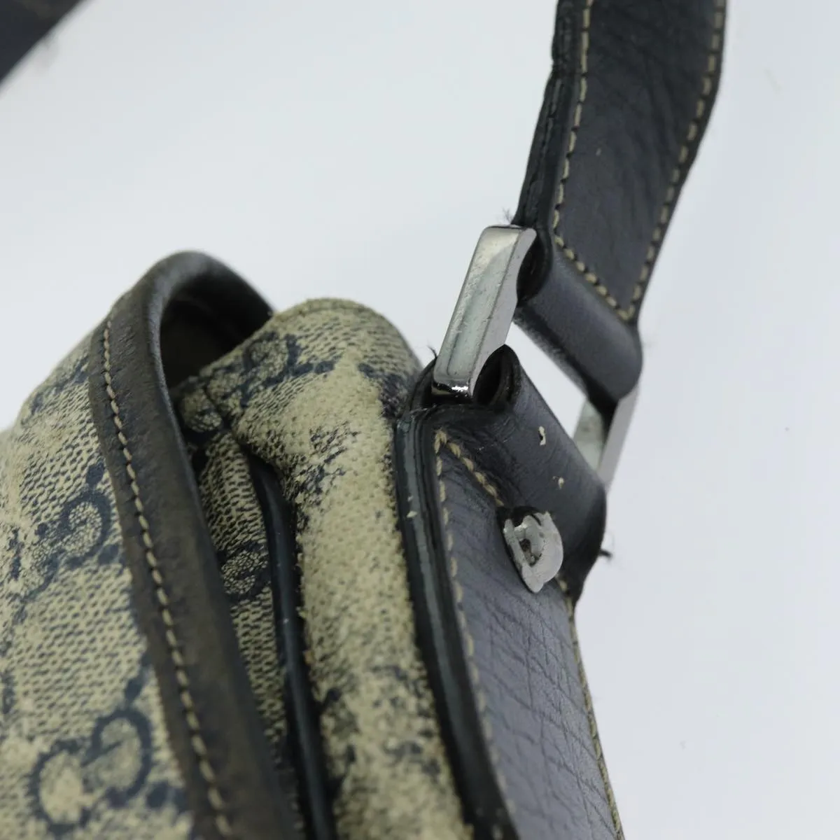 GUCCI GG Supreme Sherry Line Shoulder Bag PVC Leather Beige Navy  79288