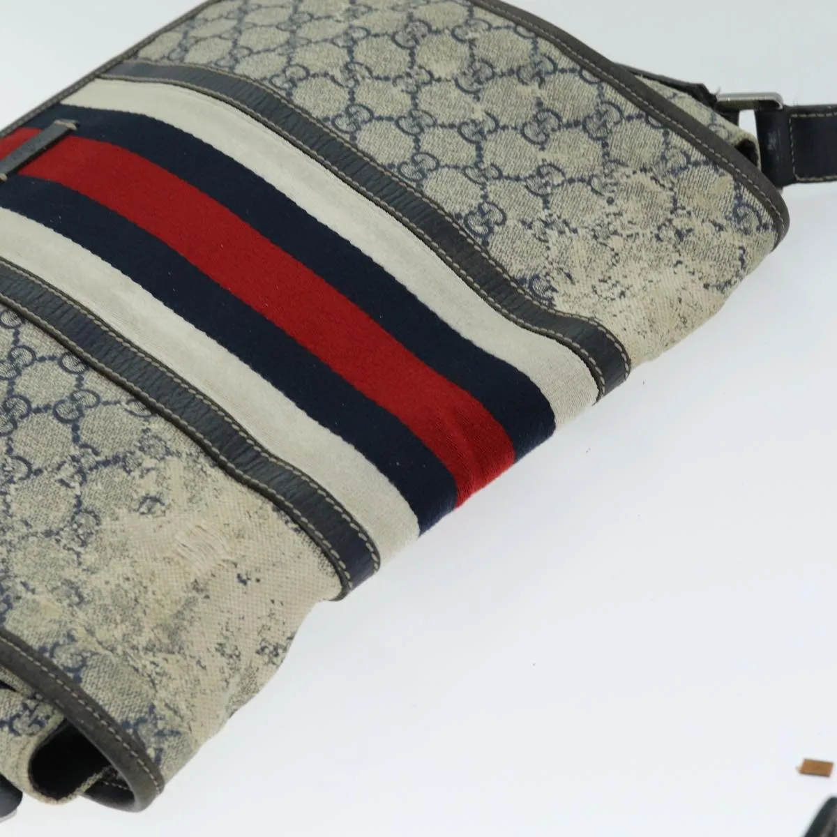 GUCCI GG Supreme Sherry Line Shoulder Bag PVC Leather Beige Navy  79288