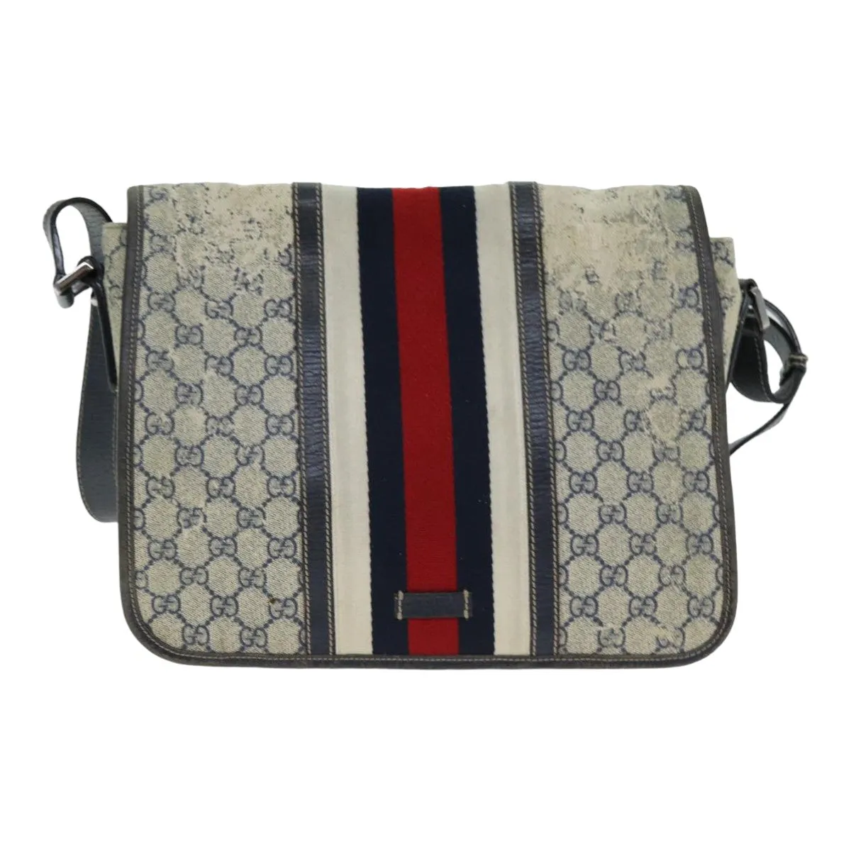 GUCCI GG Supreme Sherry Line Shoulder Bag PVC Leather Beige Navy  79288