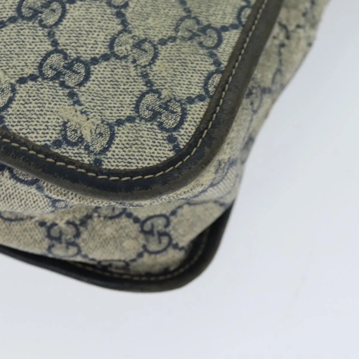 GUCCI GG Supreme Sherry Line Shoulder Bag PVC Leather Beige Navy  79288