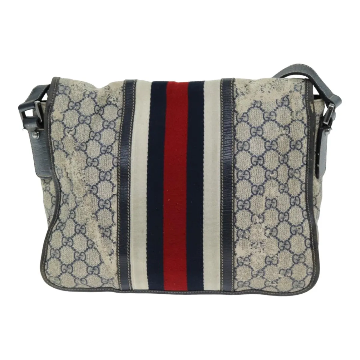 GUCCI GG Supreme Sherry Line Shoulder Bag PVC Leather Beige Navy  79288