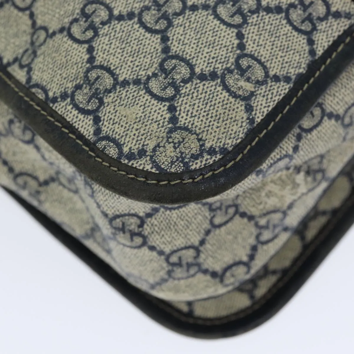 GUCCI GG Supreme Sherry Line Shoulder Bag PVC Leather Beige Navy  79288