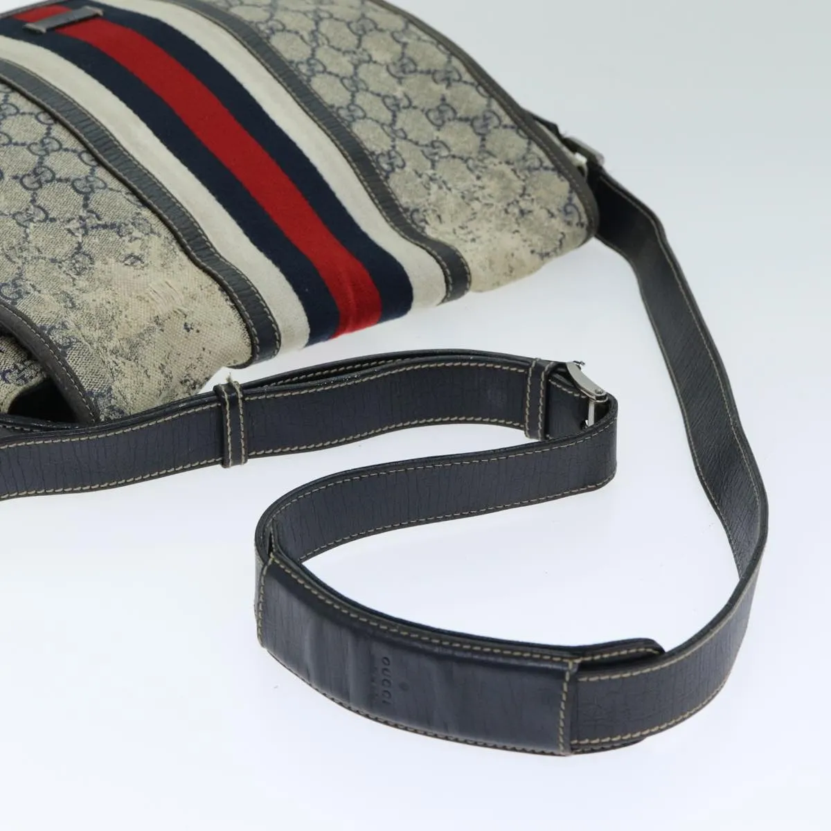 GUCCI GG Supreme Sherry Line Shoulder Bag PVC Leather Beige Navy  79288