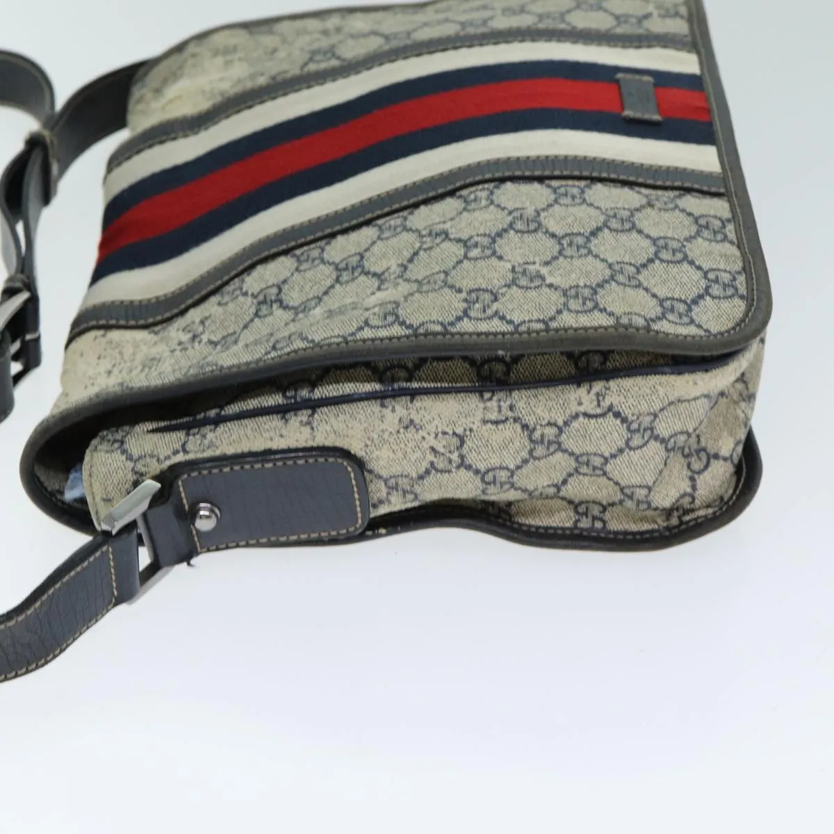 GUCCI GG Supreme Sherry Line Shoulder Bag PVC Leather Beige Navy  79288
