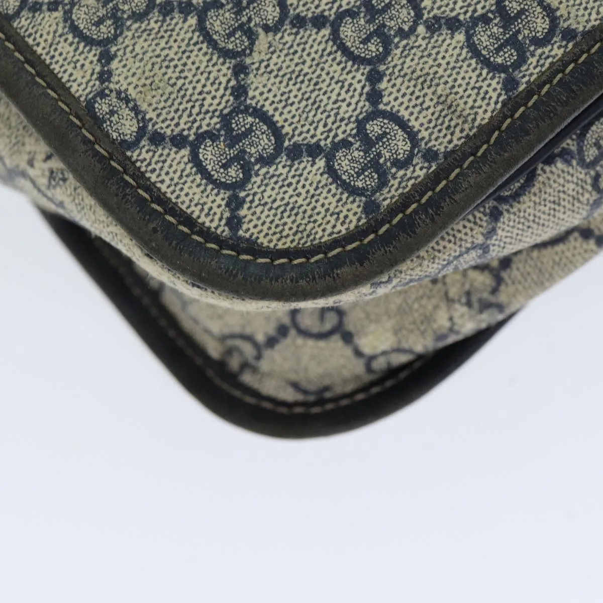 GUCCI GG Supreme Sherry Line Shoulder Bag PVC Leather Beige Navy  79288