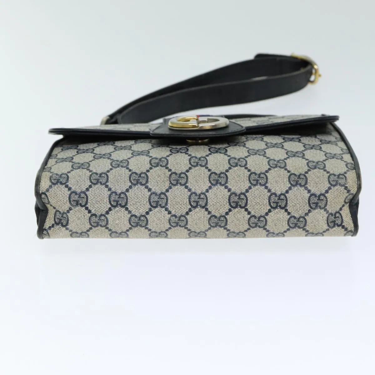 GUCCI GG Supreme Sherry Line Shoulder Bag PVC Leather Navy Red  fm3556