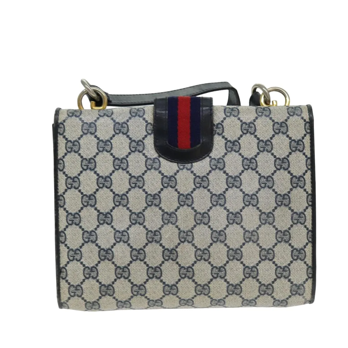 GUCCI GG Supreme Sherry Line Shoulder Bag PVC Leather Navy Red  fm3556