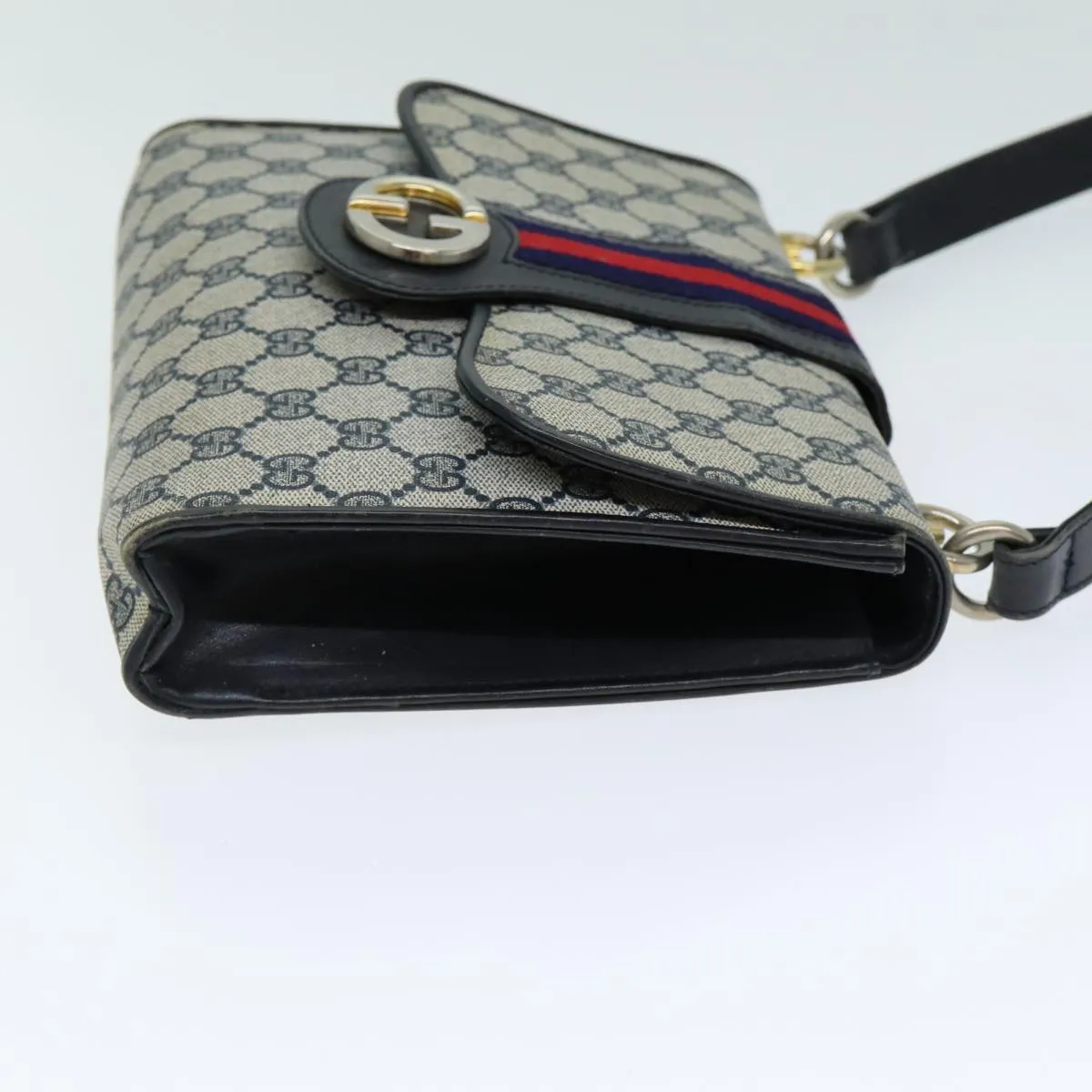 GUCCI GG Supreme Sherry Line Shoulder Bag PVC Leather Navy Red  fm3556