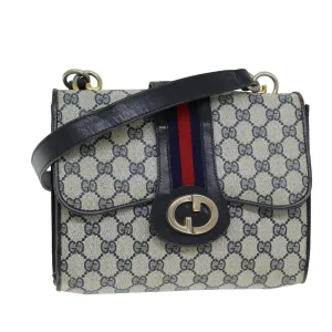 GUCCI GG Supreme Sherry Line Shoulder Bag PVC Leather Navy Red  fm3556