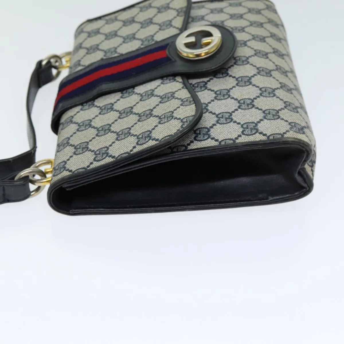 GUCCI GG Supreme Sherry Line Shoulder Bag PVC Leather Navy Red  fm3556