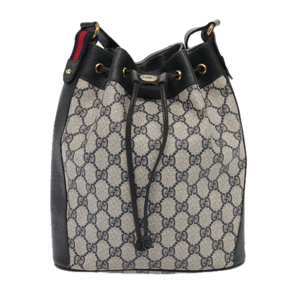 GUCCI GG Supreme Sherry Line Shoulder Bag PVC Navy Red 41 02 034  mr362