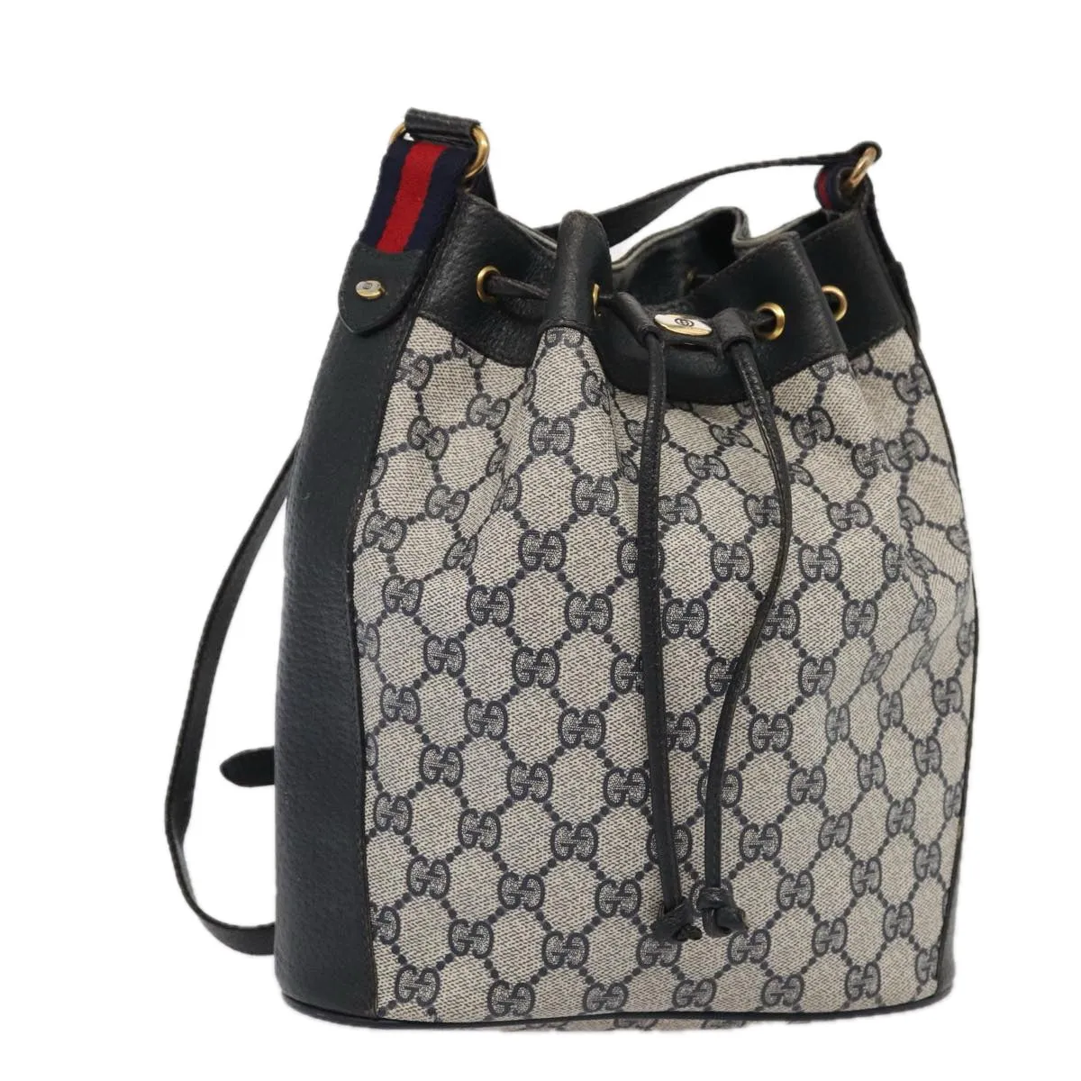 GUCCI GG Supreme Sherry Line Shoulder Bag PVC Navy Red 41 02 034  mr362
