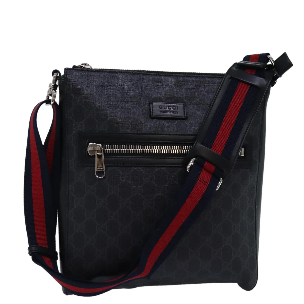 GUCCI GG Supreme Sherry Line Shoulder Bag PVC Navy Red 474137  bs15096