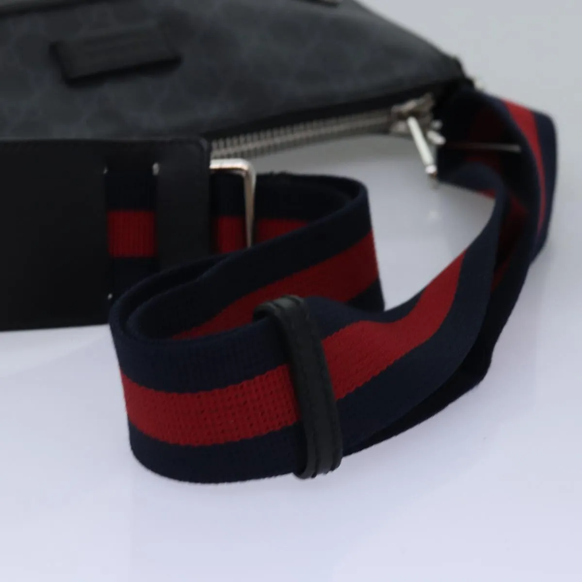 GUCCI GG Supreme Sherry Line Shoulder Bag PVC Navy Red 474137  bs15096