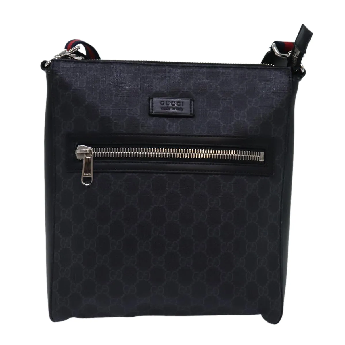 GUCCI GG Supreme Sherry Line Shoulder Bag PVC Navy Red 474137  bs15096