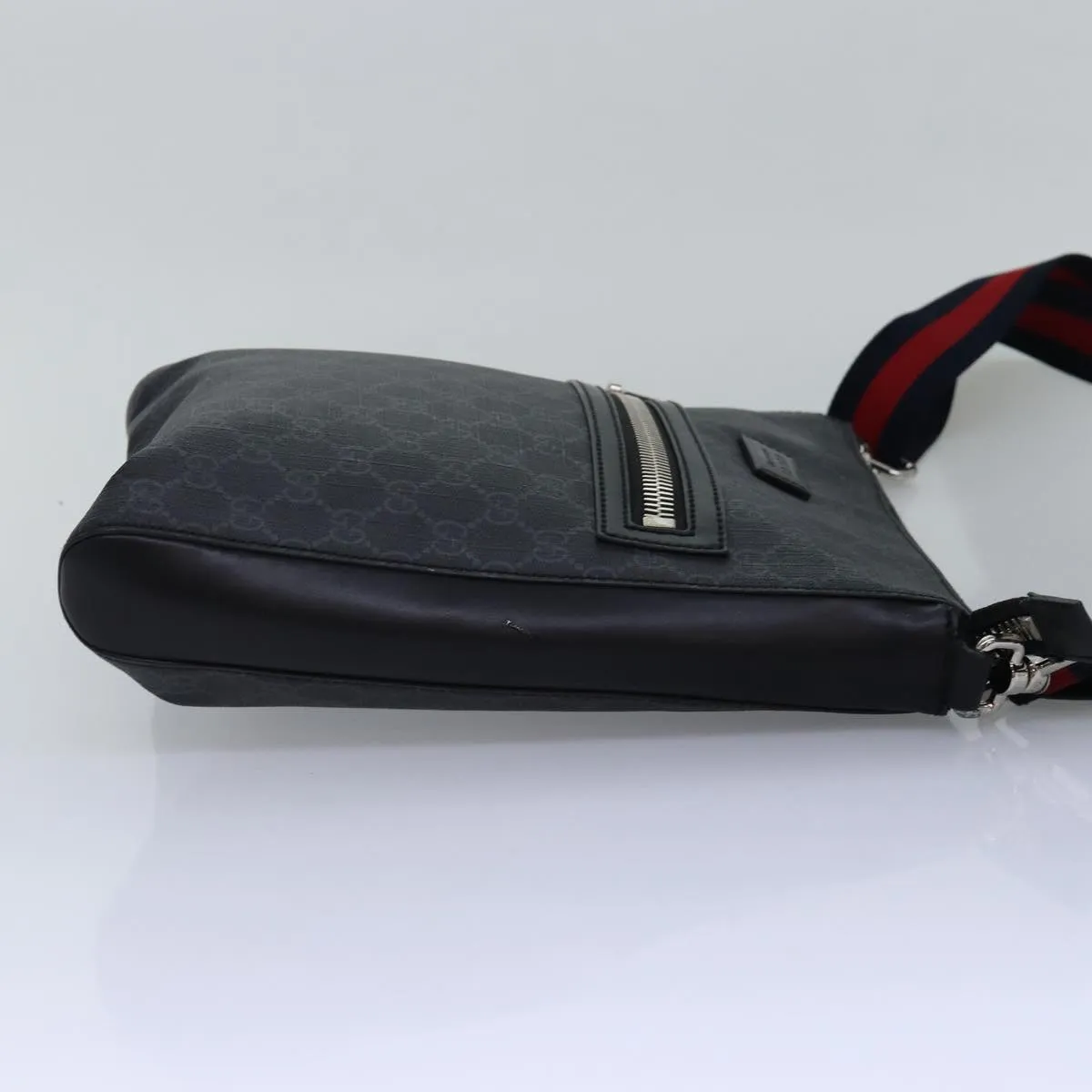 GUCCI GG Supreme Sherry Line Shoulder Bag PVC Navy Red 474137  bs15096