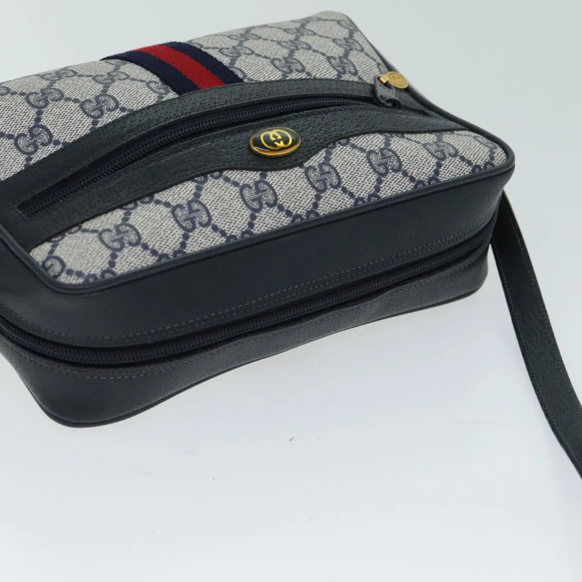 GUCCI GG Supreme Shoulder Bag PVC Leather Navy 98 02 004  80807