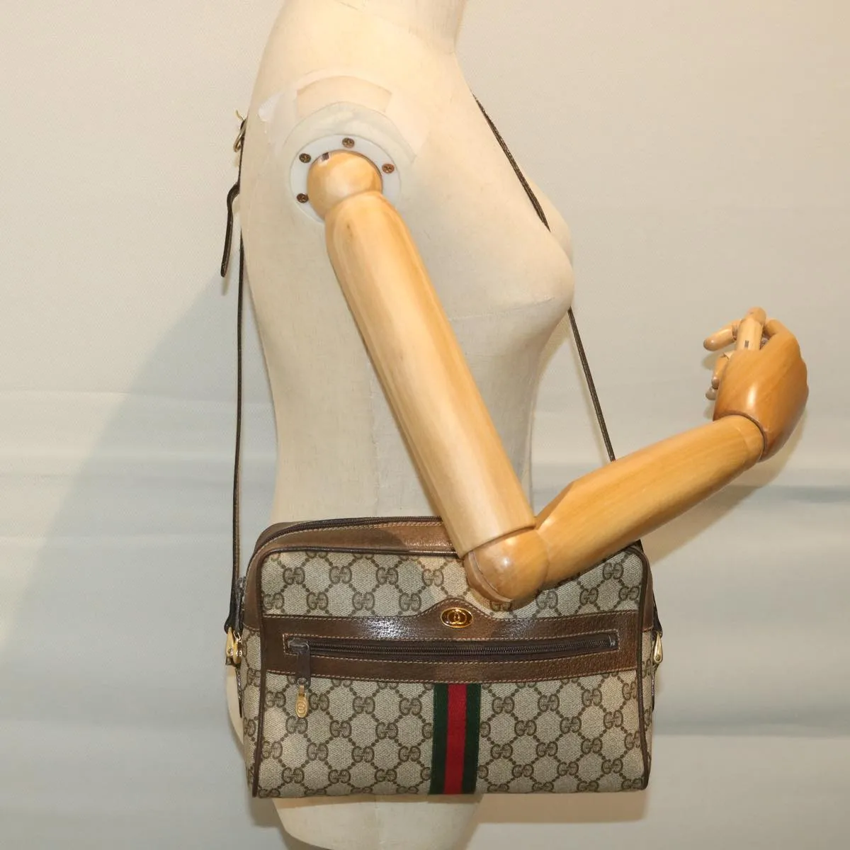 GUCCI GG Supreme Web Sherry Line Shoulder Bag Beige Red 001 4071 5  57626