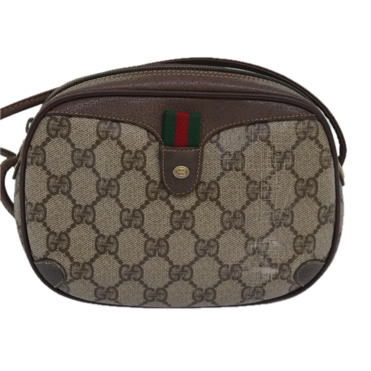 GUCCI GG Supreme Web Sherry Line Shoulder Bag PVC Beige 156 02 066  81008