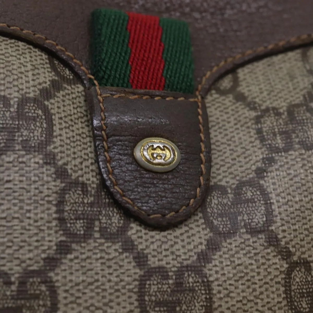 GUCCI GG Supreme Web Sherry Line Shoulder Bag PVC Beige 156 02 066  81008