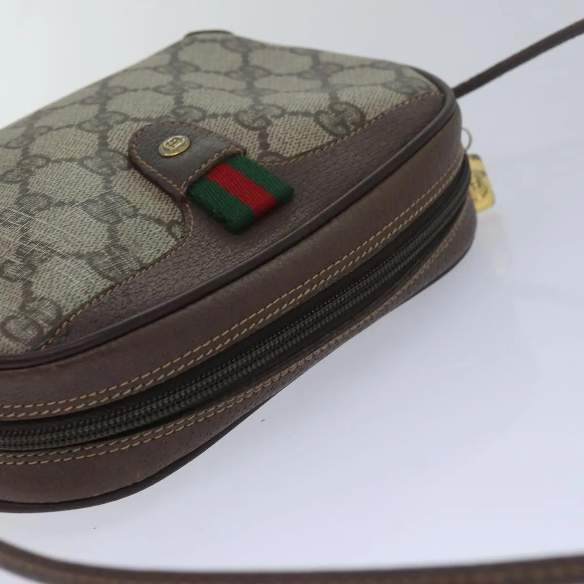 GUCCI GG Supreme Web Sherry Line Shoulder Bag PVC Beige 156 02 066  81008