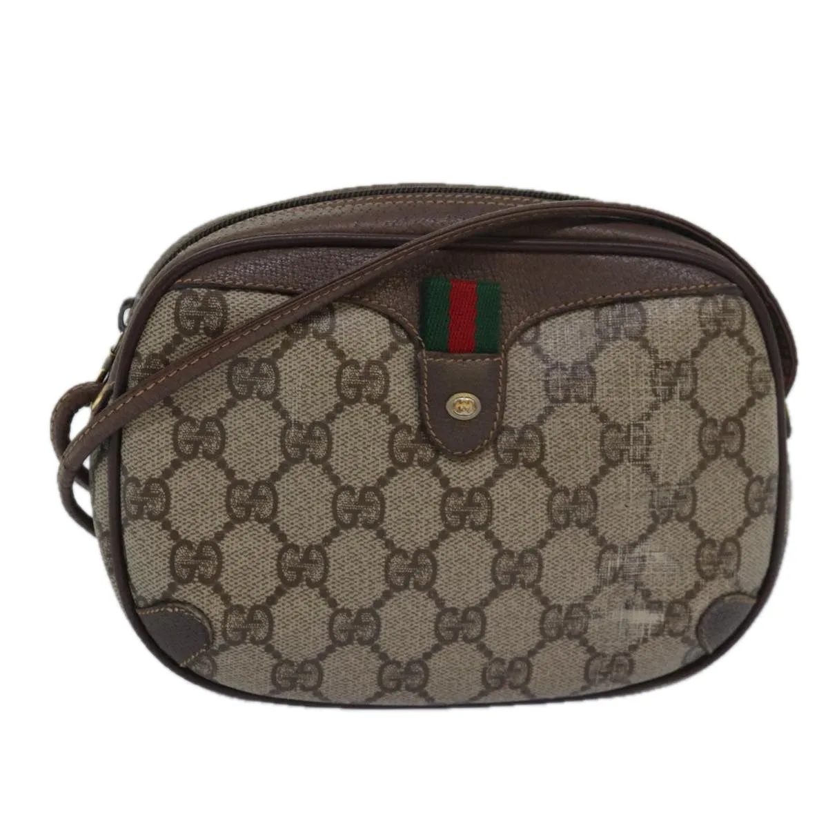 GUCCI GG Supreme Web Sherry Line Shoulder Bag PVC Beige 156 02 066  81008