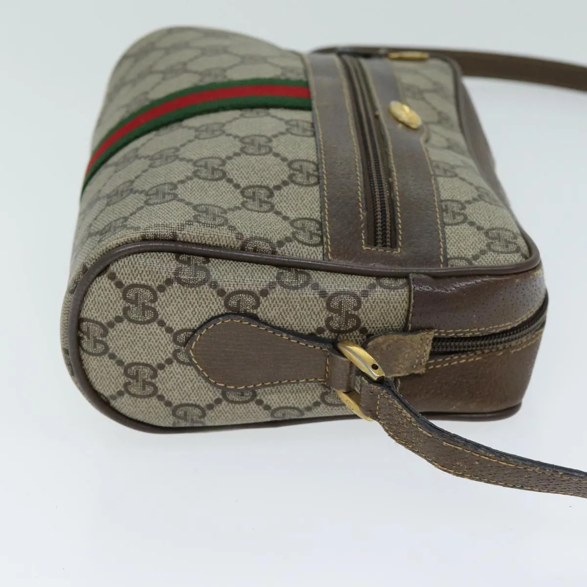 GUCCI GG Supreme Web Sherry Line Shoulder Bag PVC Beige 32 02 004  80804
