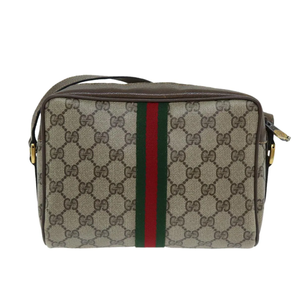 GUCCI GG Supreme Web Sherry Line Shoulder Bag PVC Beige 32 02 004  80804
