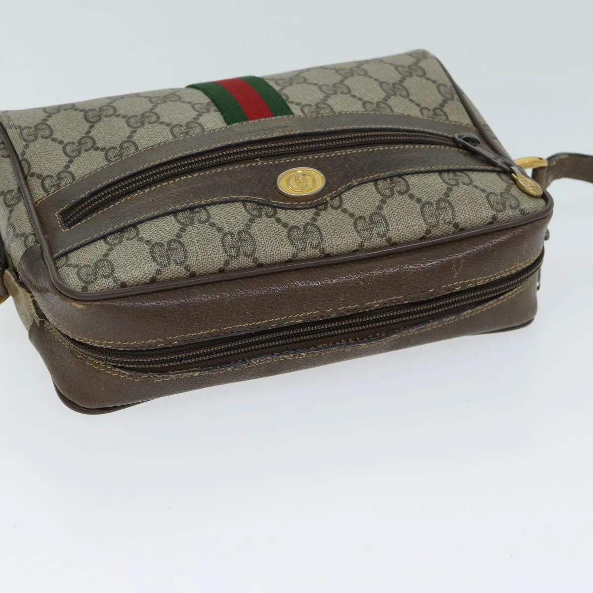 GUCCI GG Supreme Web Sherry Line Shoulder Bag PVC Beige 32 02 004  80804