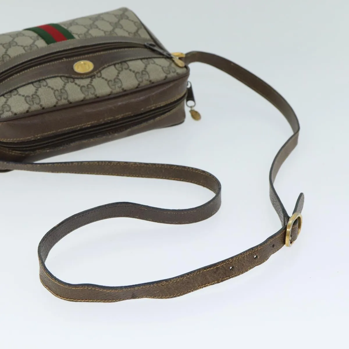 GUCCI GG Supreme Web Sherry Line Shoulder Bag PVC Beige 32 02 004  80804